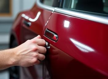 Expert paintless dent removal on a Tesla door panel